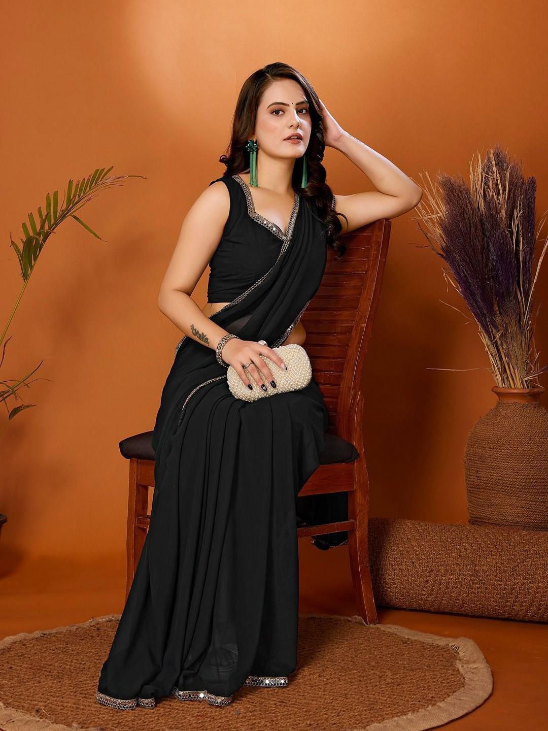 Georgette Saree With Mirror lace Border