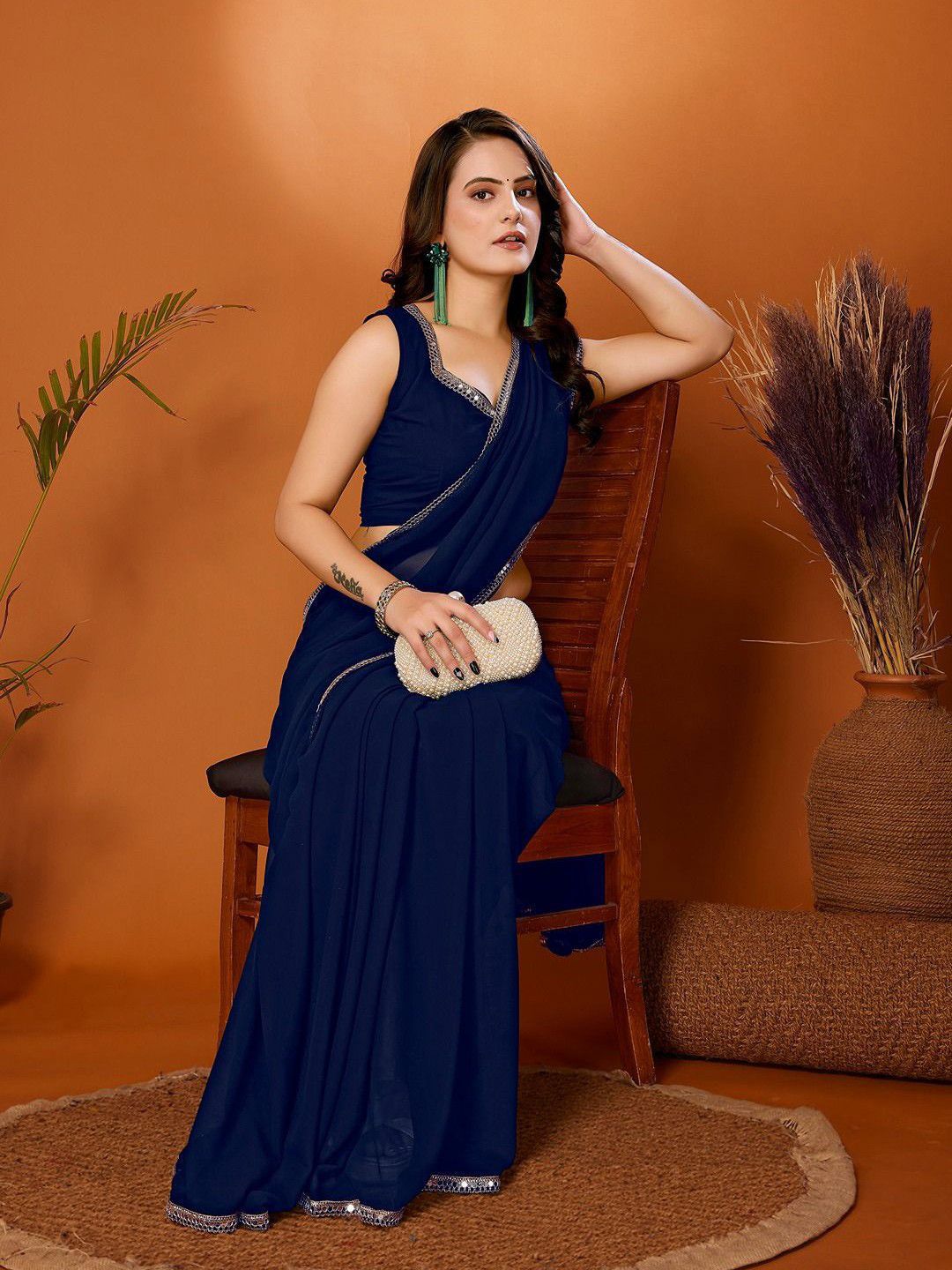Georgette Saree With Mirror lace Border