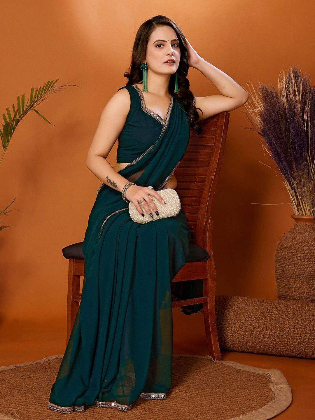Georgette Saree With Mirror lace Border