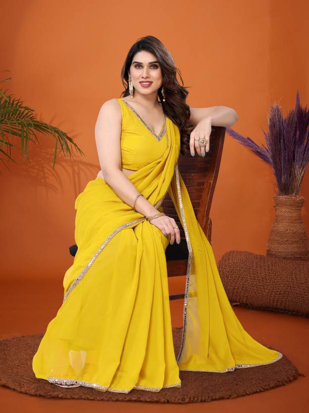 Georgette Saree With Mirror lace Border