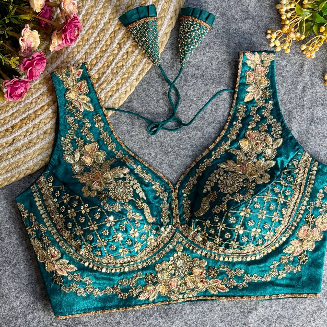 RTB04 — Beautiful heavy stars & beads work Sabyasachi neck bridal blouse