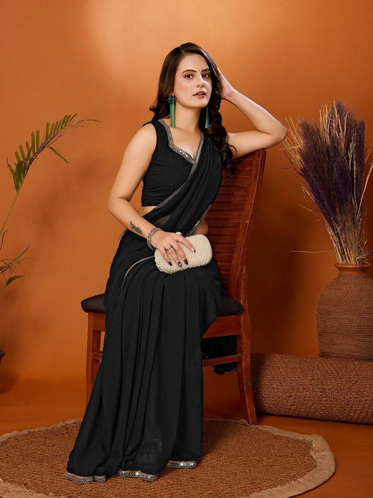 Georgette Saree With Mirror lace Border