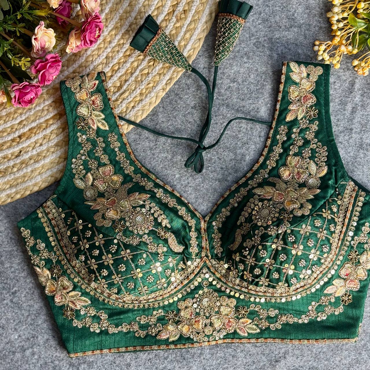 RTB04 — Beautiful heavy stars & beads work Sabyasachi neck bridal blouse