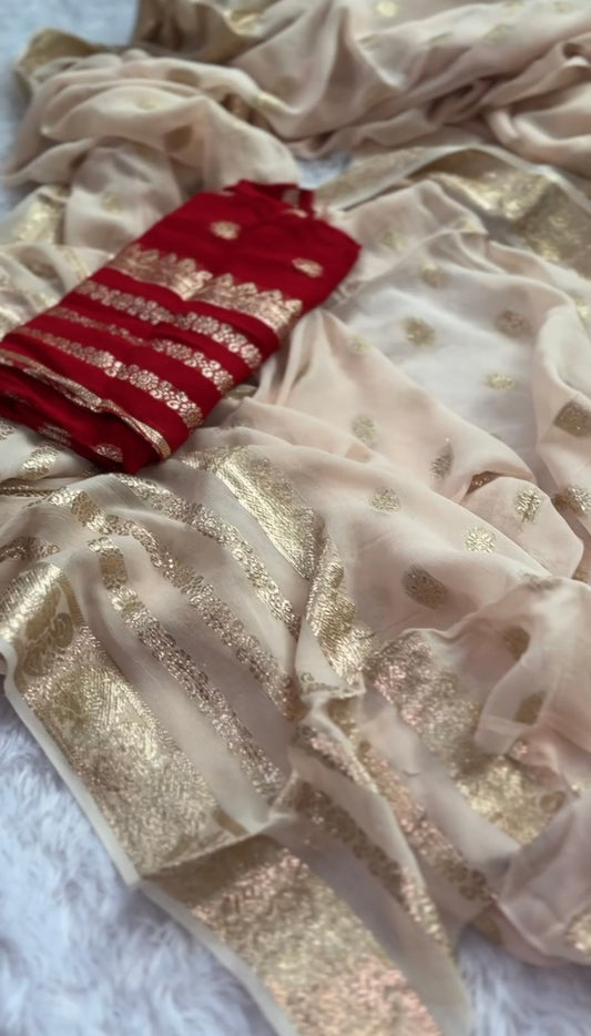 JG11 - Red + Champagne Gold Georgette