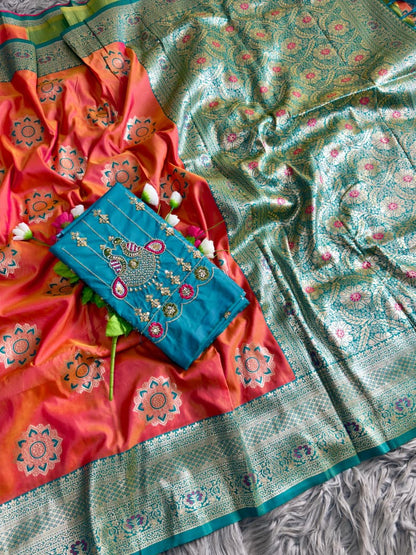 Banarasi Saree - Hand Work Blouse