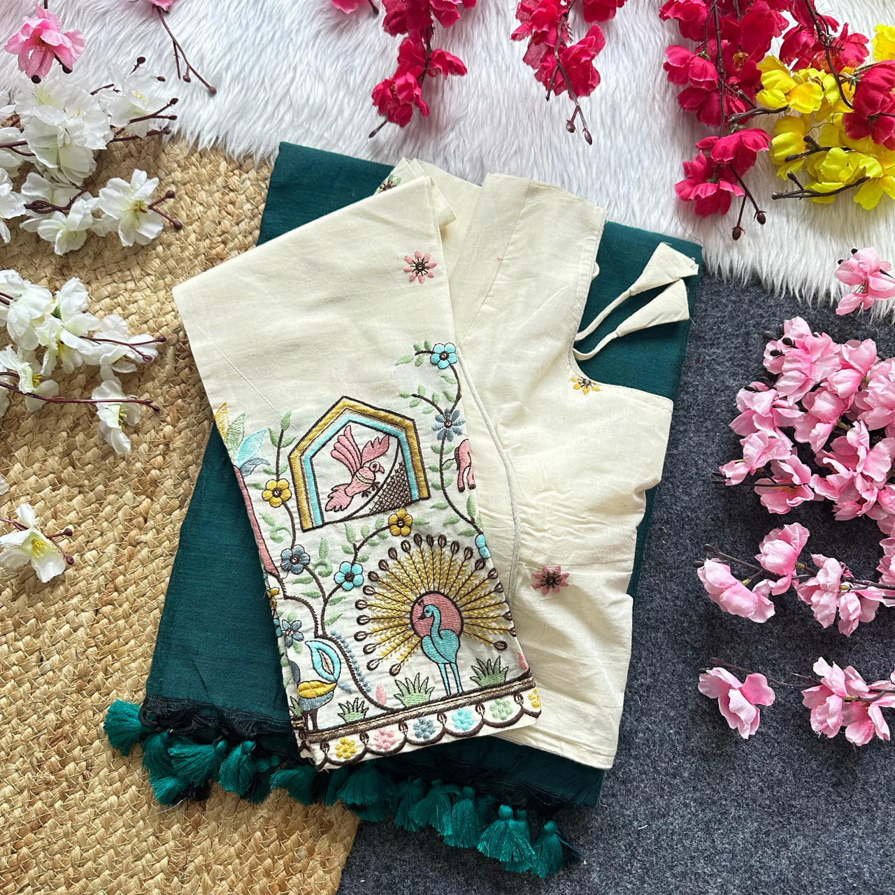 Pura Handloom Khadi Cotton Saree With Double Blouse HK18