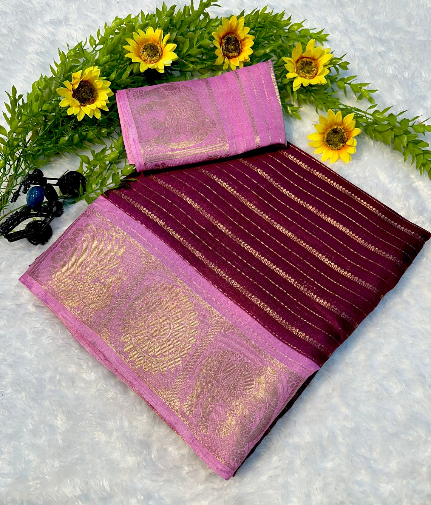 Mysore Silk Saree - Elephant Border