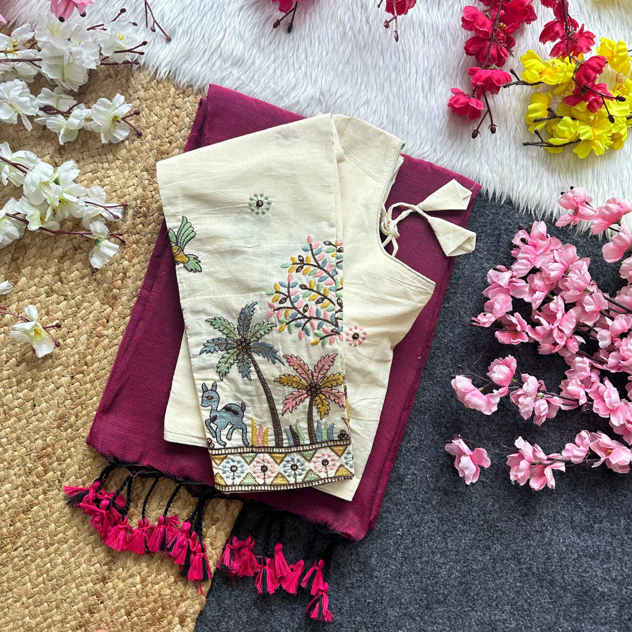 Pura Handloom Khadi Cotton Saree With Double Blouse HK18