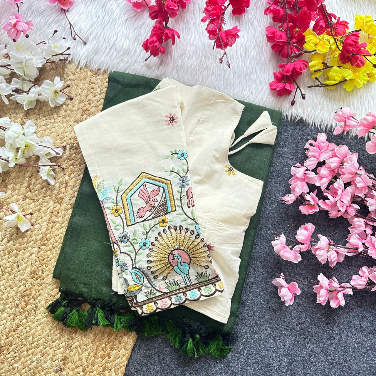 Pura Handloom Khadi Cotton Saree With Double Blouse HK18