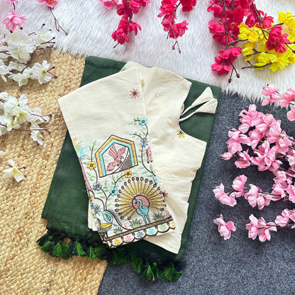 Pura Handloom Khadi Cotton Saree With Double Blouse HK18