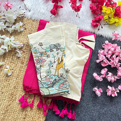 Pura Handloom Khadi Cotton Saree With Double Blouse HK18