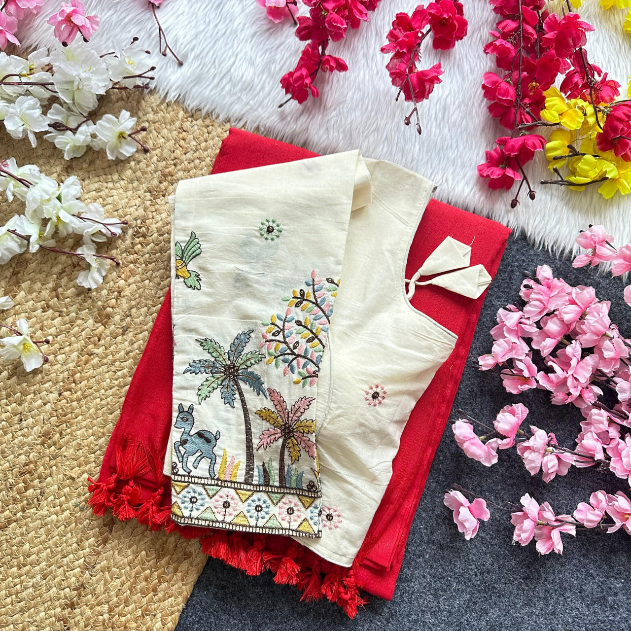 Pura Handloom Khadi Cotton Saree With Double Blouse HK18