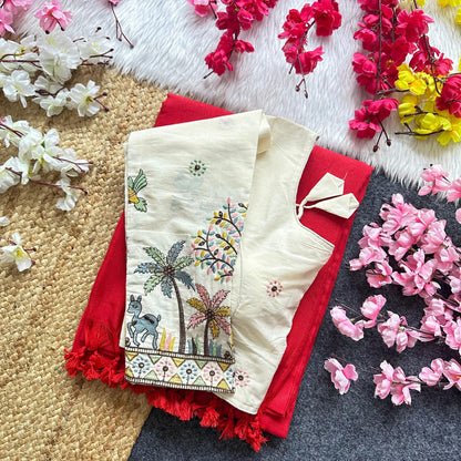 Pura Handloom Khadi Cotton Saree With Double Blouse HK18