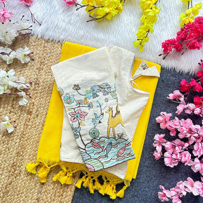 Pura Handloom Khadi Cotton Saree With Double Blouse HK18