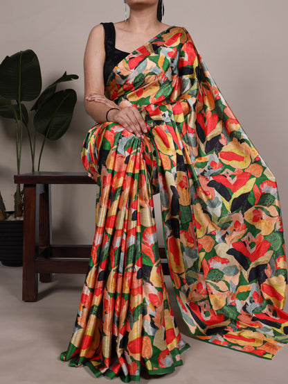 Soft Satin Silk Printed Saree 7027