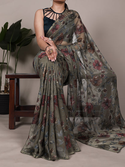 Viscose Floral Printed Brasso Saree