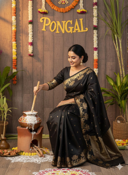 Pongal Black Banarasi Saree