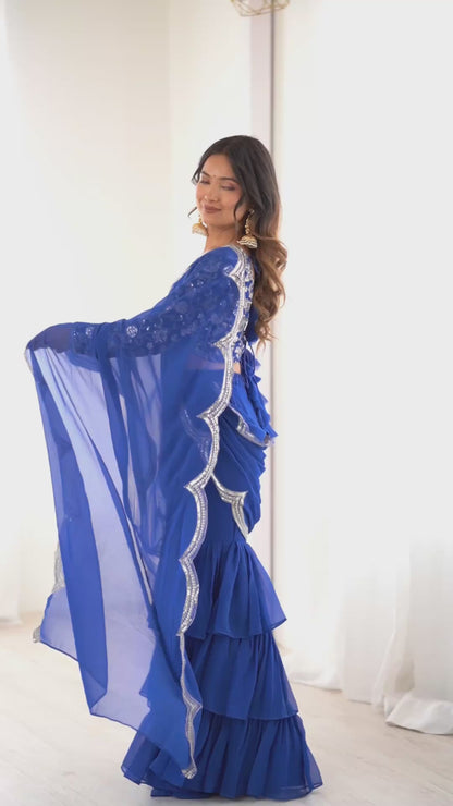 Ready to Wear Ruffle Saree JET058 RTW