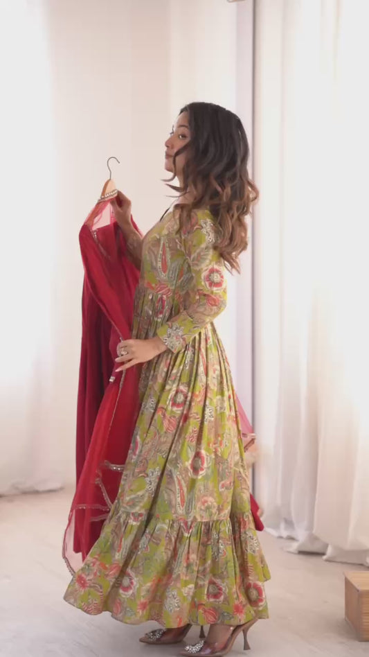 JSK-293 Anarkali Gown with Bottom & Dupatta set